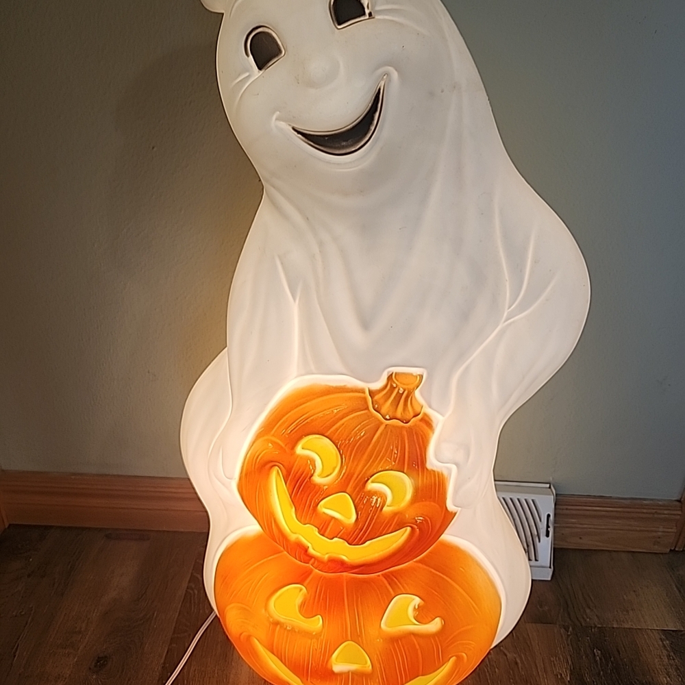 Vintage Halloween Ghost with Pumpkin Light